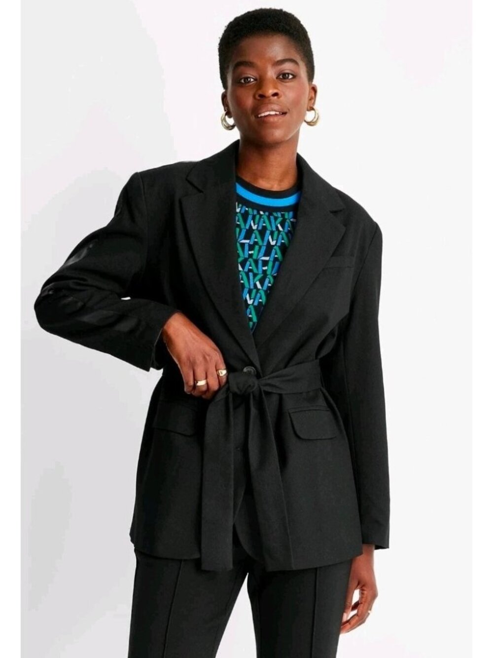 NWT FUTURE COLLECTIVE Women’s XXS Tuxedo Jacket Belted Satin Trim Black Lined